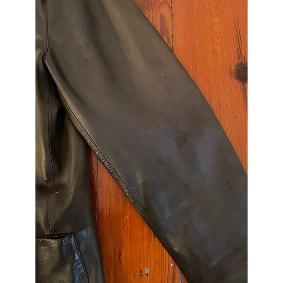 Hilfiger Made in Italy XL Brown Leather Blazer Jacket Men Vintage 3-Button Coat - Picture 8 of 10